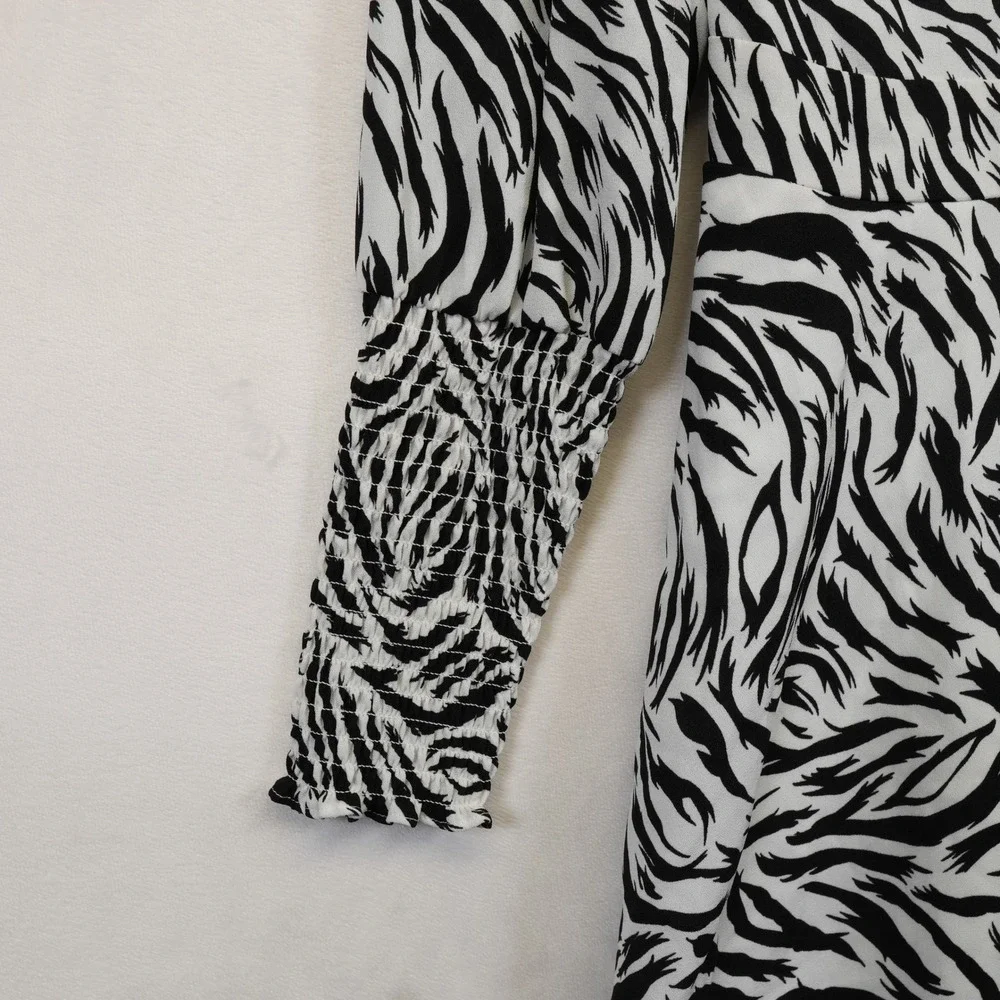 Halogen Dress Womens S Black White Animal Print Boho Chic‎ Midi Modern Workwear
